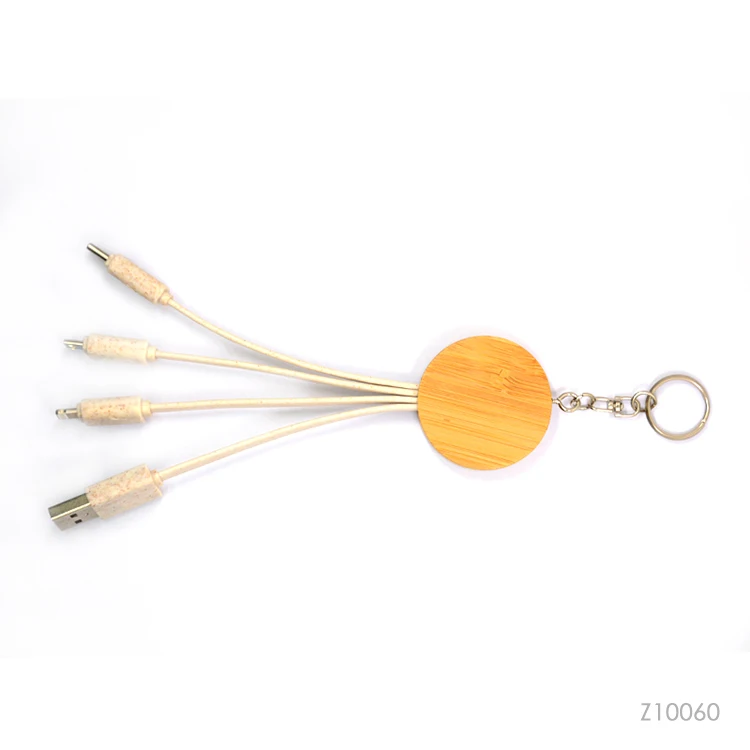 Bamboo Eco Friendly Ring 3 In 1Multifunction USB Charge Cable TYPE-C Lightning Fast Charger