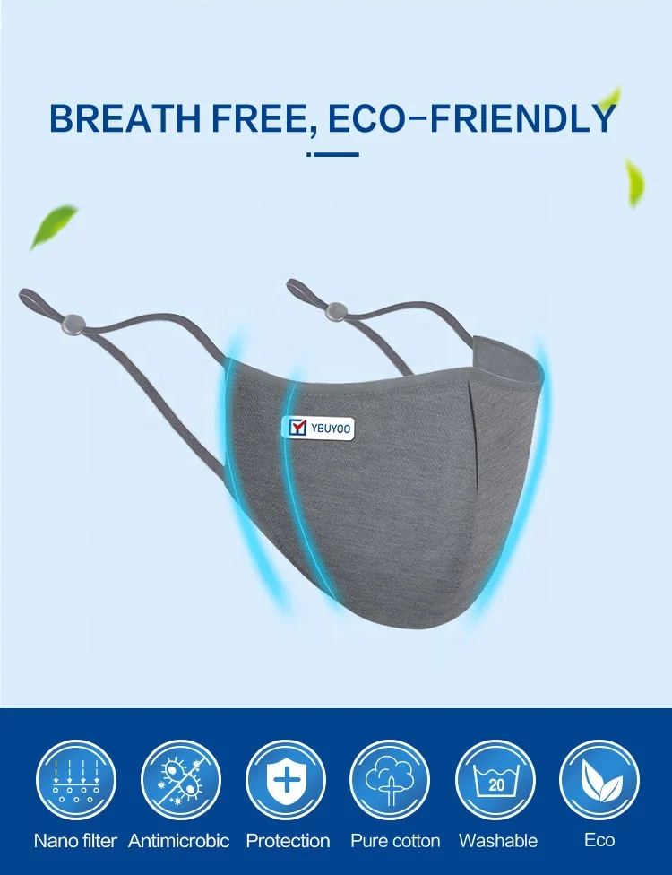 YBUYOO Reusable nano Cotton Face Mask designer face mask adjustable breathable ffp2 mask adult respirator