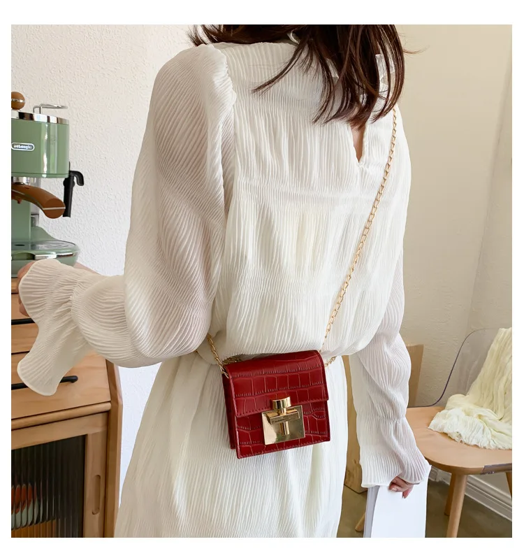 Crocodile Pattern MINI Crossbody Bags For Women Lock Messenger Shoulder Bag Lady Phone Handbags and Purses Stone Pattern