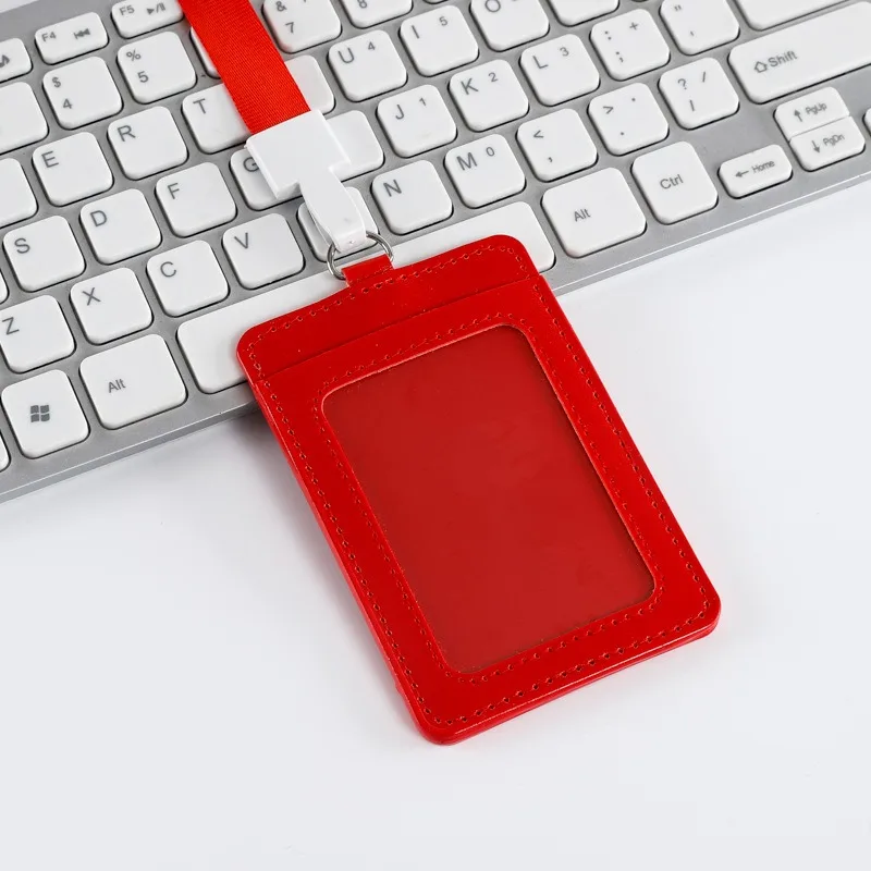 Custom Wholesale School worker card Candy Color PU Leather Employee ID card badge holders With Lanyards 1016