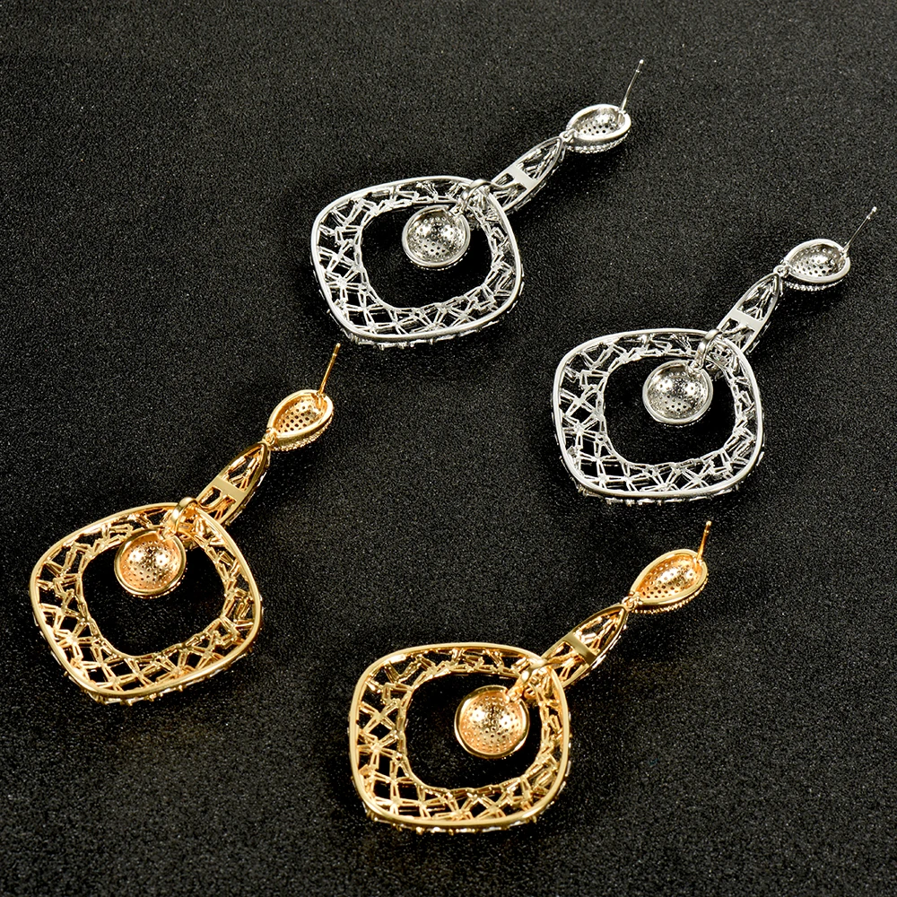 HIBRIDE Luxury Baguette Dangle Earrings Trendy Cubic Zircon Wedding Engagement Party Dubai White Earrings for Women 2021 E-985