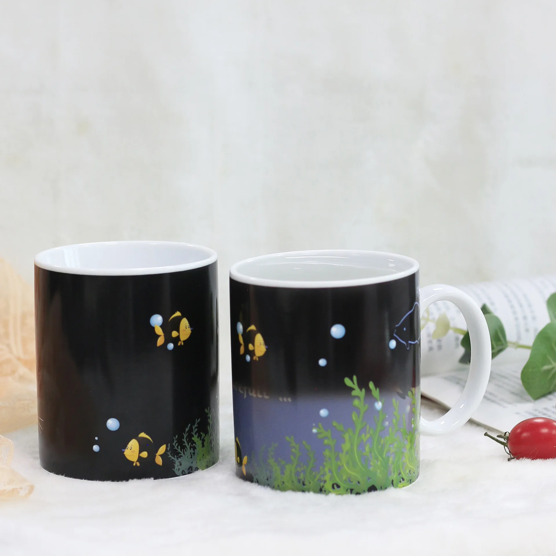 
Factory wholesale heating and color-changing water cup Sublimation mug of creative underwater world ceramics 