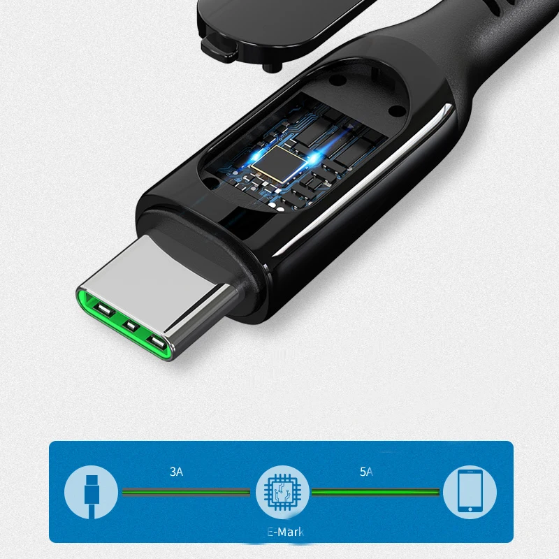  E-MARK 20V 5A 100W Кабель с разъемом USB типа C для быстрой зарядки питанием цифровой дисплей нейлоновая оплетка