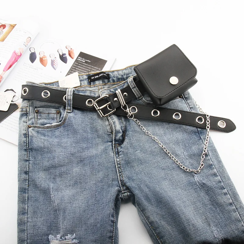 Новый панк-заклепки sil-ver цепочка версия украшения хип-хоп Европейский Американский женский ремень из искусственной кожи