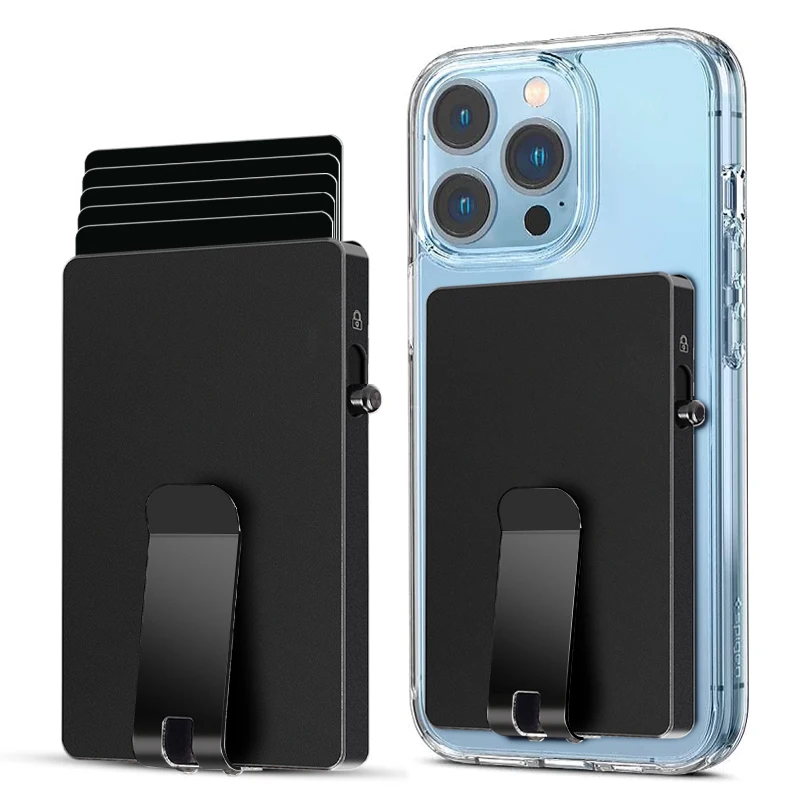 Shockproof Rfid Blocking Removable Folio Card Wallet Sleeve Clear Protective Case With Slim Folding Card Holder Wallet