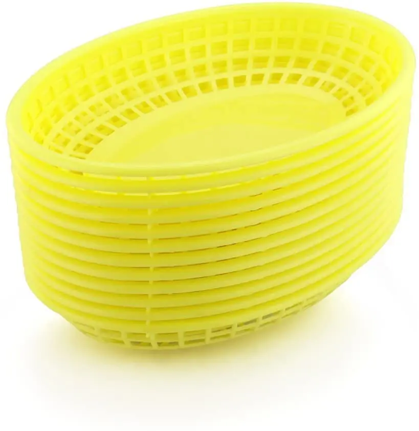 Plastic Fry Basket Oval Food Baskets Storage Tray for Fast Food Deli Serving Bread Fruits Sandwiches & Fries Baskets