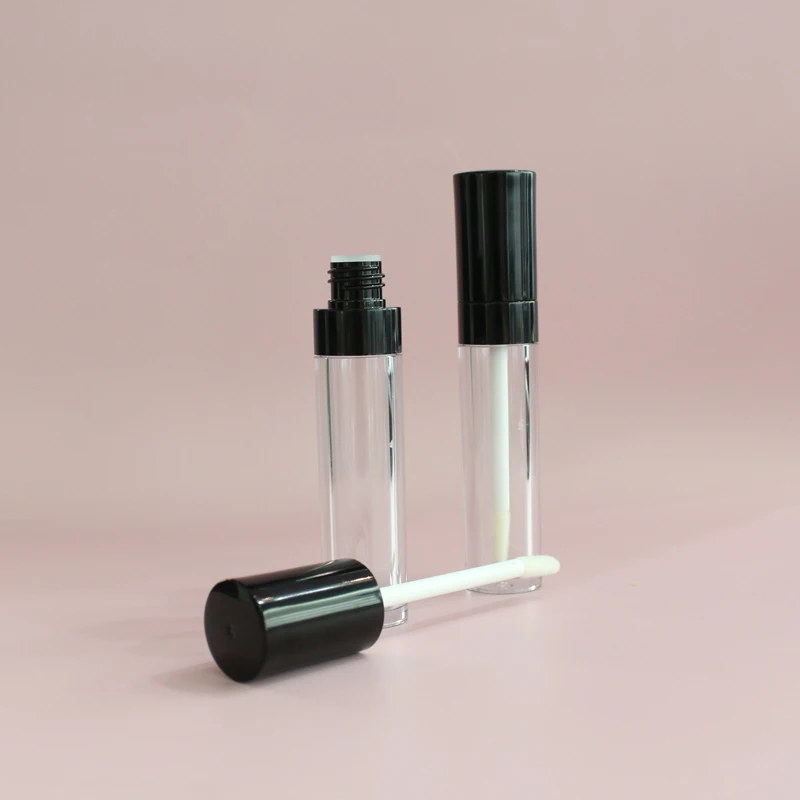 Round plastic black lip gloss tube 7 ml liquid transparent bottle lip gloss containers tube