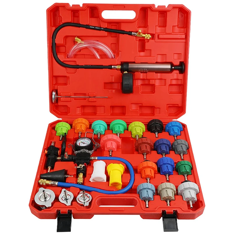 28pack Universal Radiator Pressure Leak Tester Repair Tools Automotive Coolant Pressure Tester kit for Motorcycle Car Truck