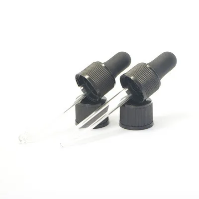 Essential glass bottle cap not assembled plain black 18mm neck dropper cap with glass pipette