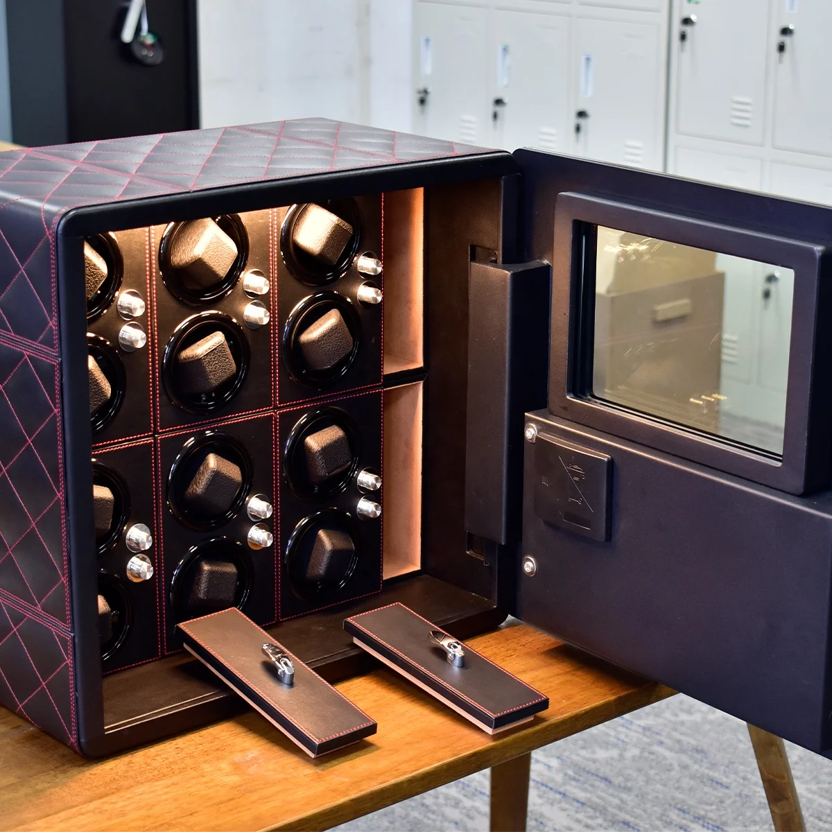 Jimbo Jewellery luxury leather automatic orbit rotating motor fingerprint watch winder safe