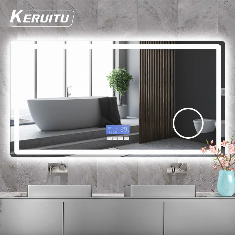 Amazon Hot Sale Smart Touch Screen Led Mirror  Sensor Wall Mounted Customizable Mirror With Light Anti-fog Bathroom Led Mirror