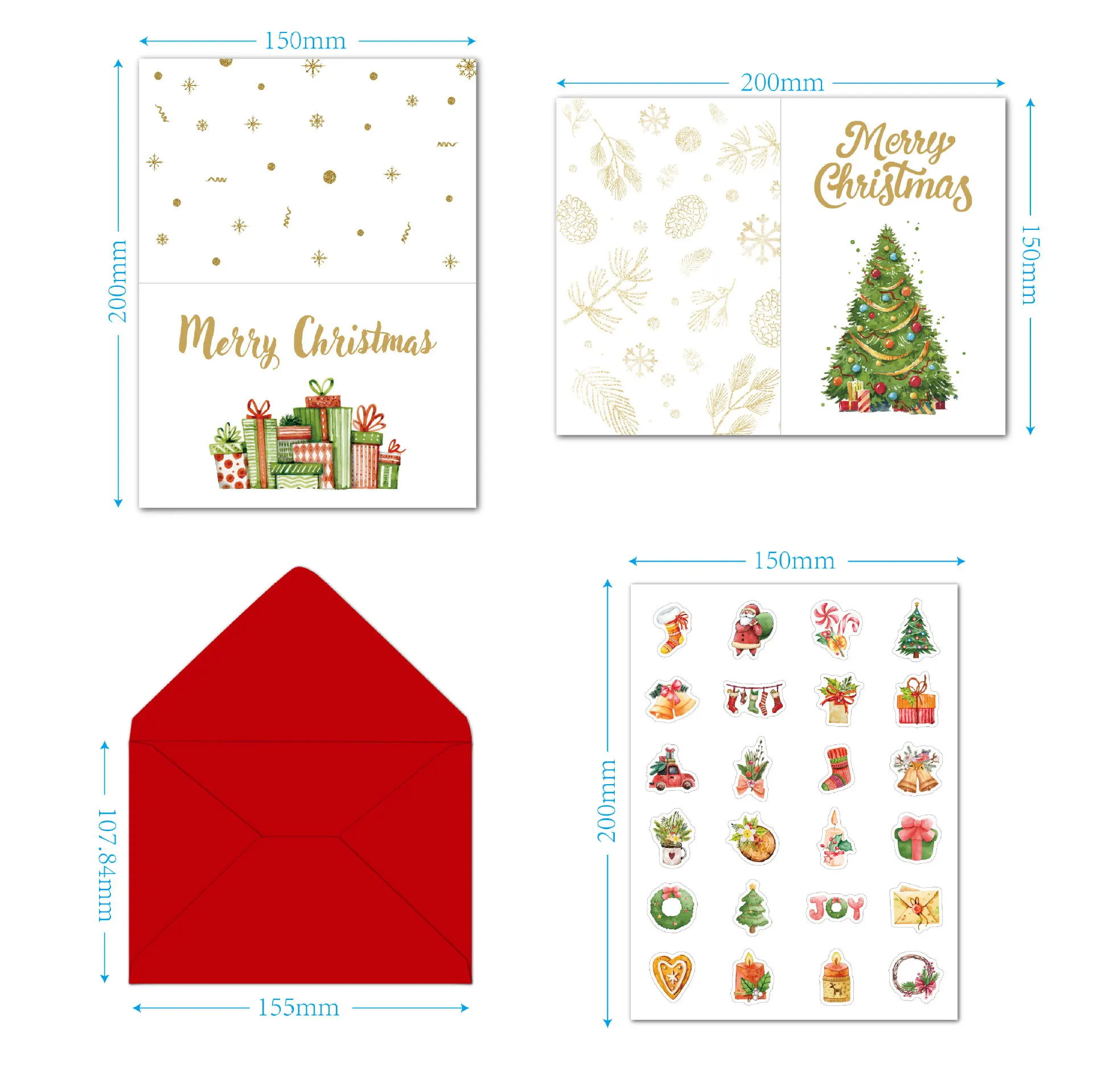 24pcs/set Custom Design Blank Mery Christmas Greeting Cards with Envelope Bulk Pack