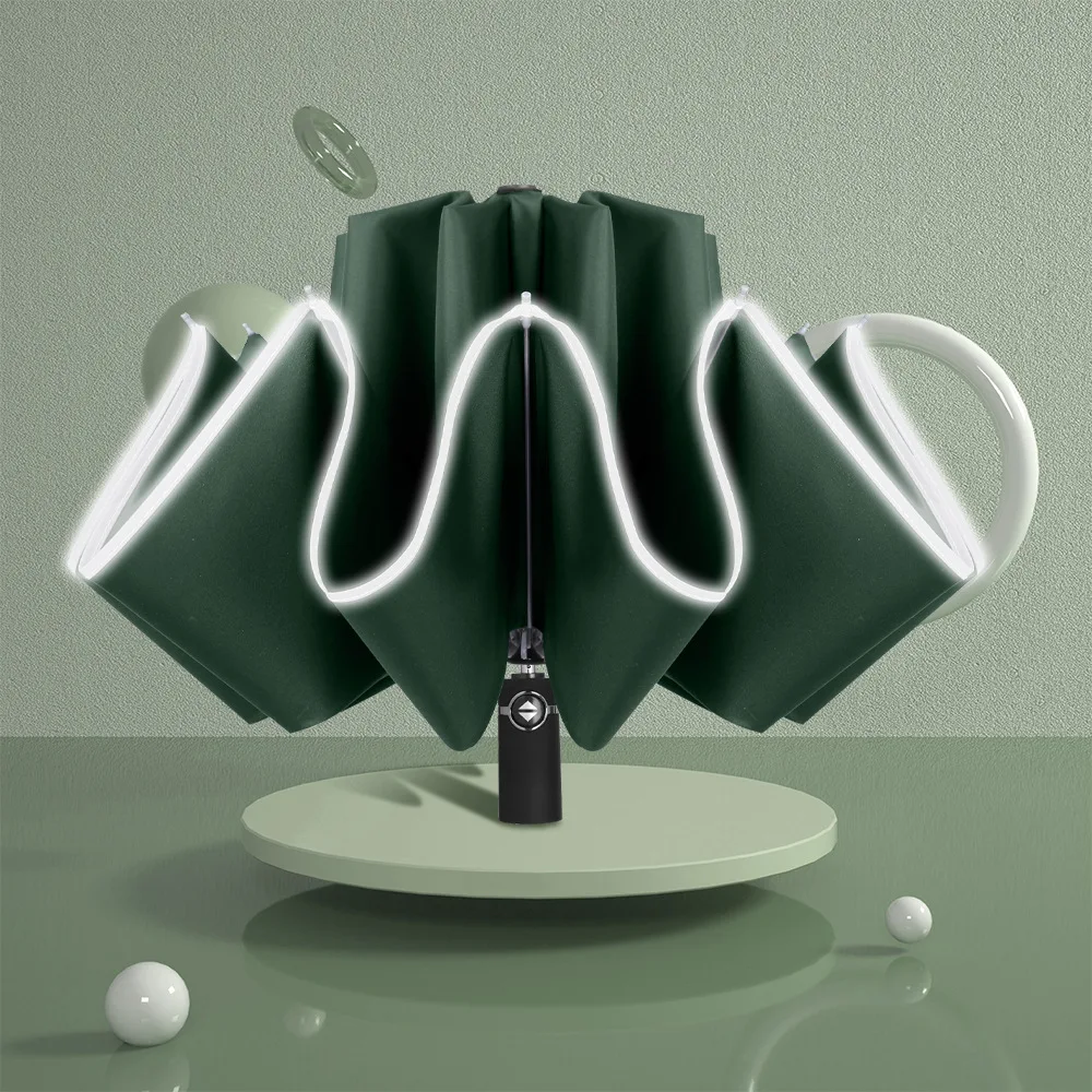 UV Protection Waterproof Semi-Automatic Umbrella Reverse Folding Business Umbrella With Reflective Strips