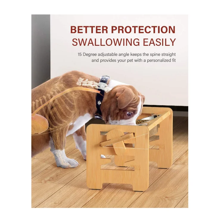 Adjustable Bamboo Wood Raised Small Pet Bowls Elevated Feeder For Dogs Cats Food bowls elevated