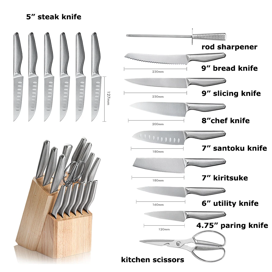 Factory Wholesale Kitchen Knife Set 5Cr15MoV Steel Japanese Chef Cooking Knife with Scissors Sharpener