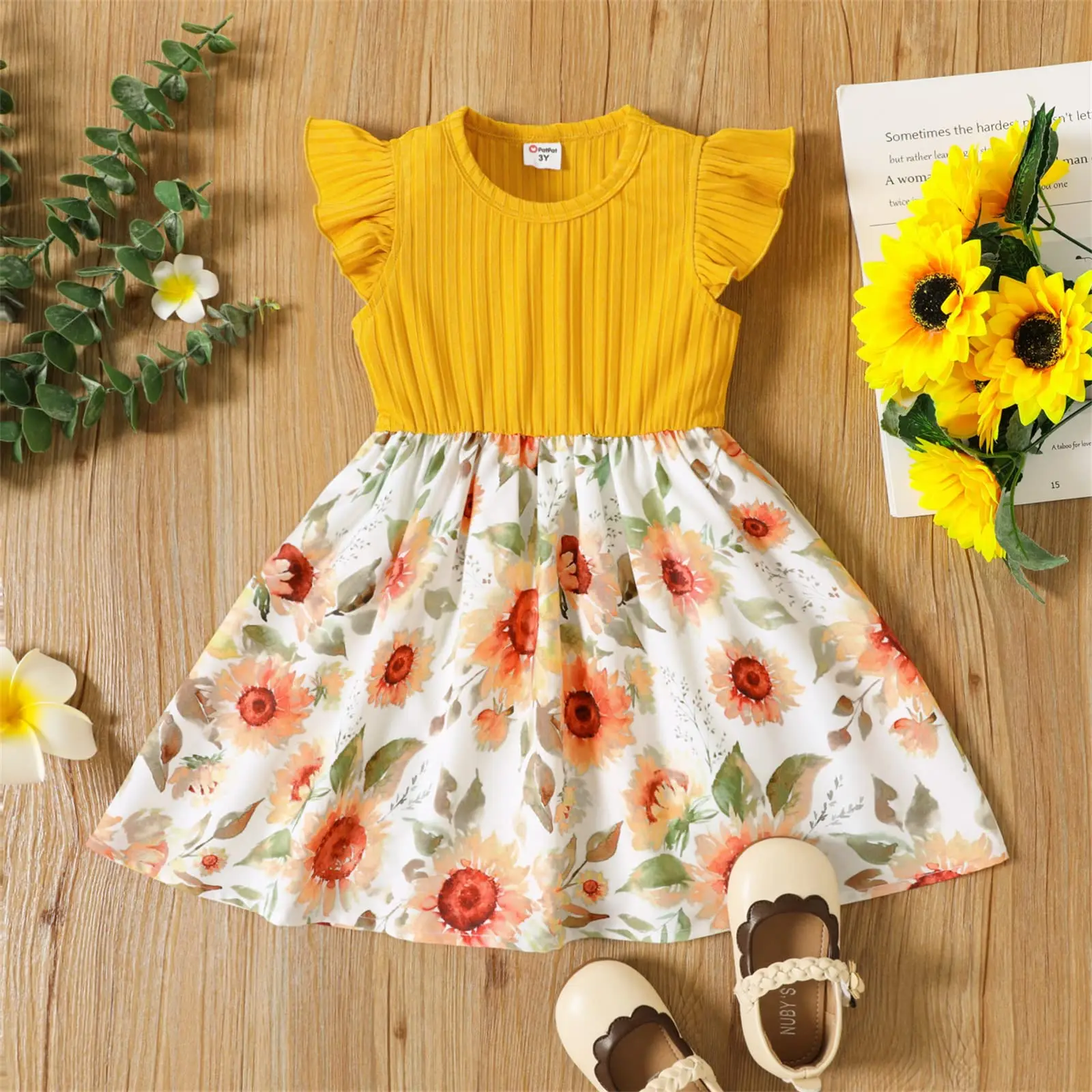 Children Girl Clothing Kids Clothes Flower Girls Dress with Floral Print Wear Vendor  Custom Wholesale Big Kids