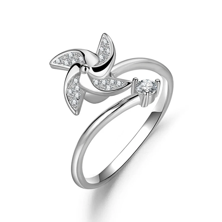 925 sterling silver spinning windmill ring adjustable spinner anxiety ring
