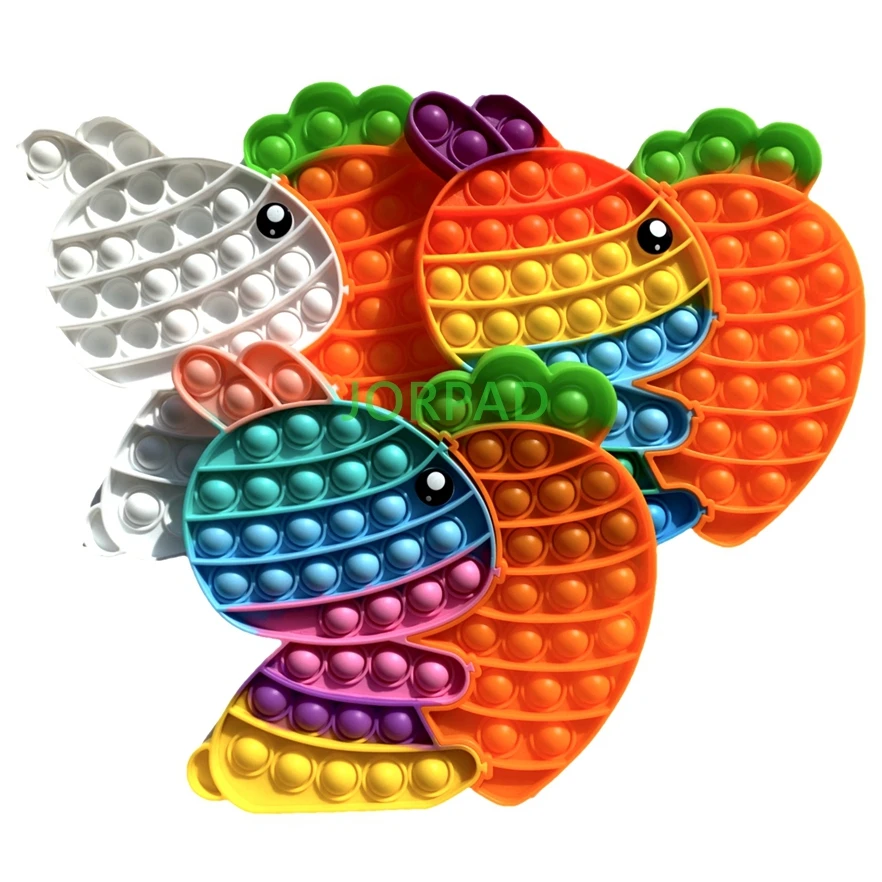 2022 20cm Big Size Easter Cute Rabbit Bunny Holding Carrot Popper Fidget Silicone Bunny Pop Fidget Toys