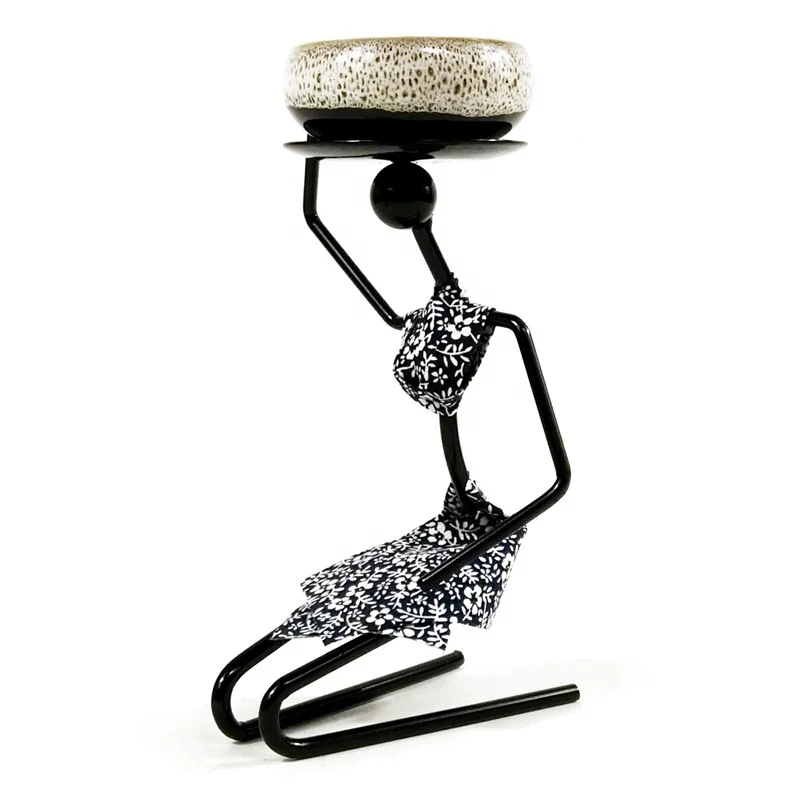 Creative Desktop Fleshy Flower Stand Wrought Iron Mini Pot Rack African Woman Metal Crafts Home Wedding Desktop Decoration