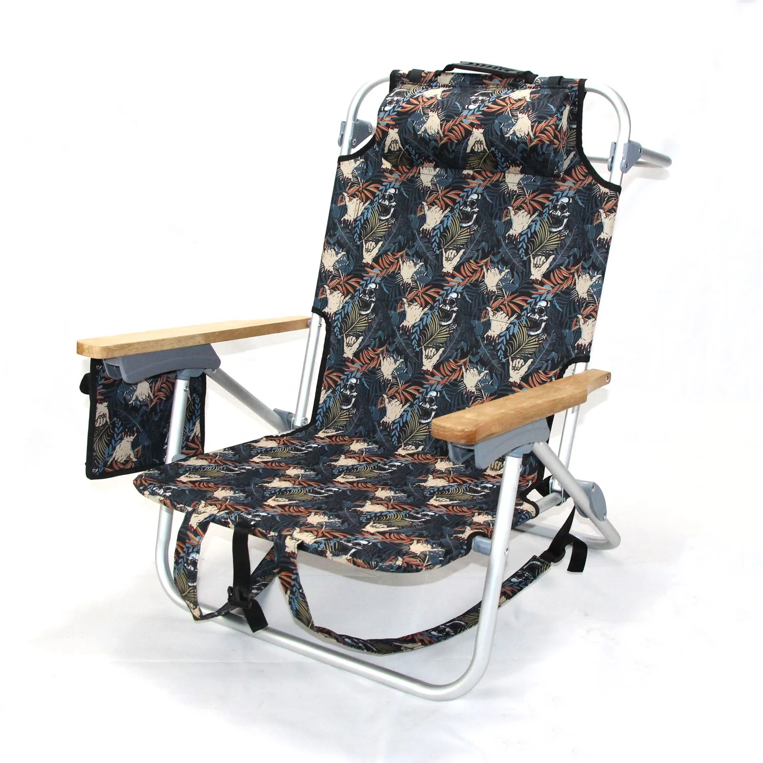 Custom portable wooden arms backpack lounge chair,folding beach backpack lawn chair