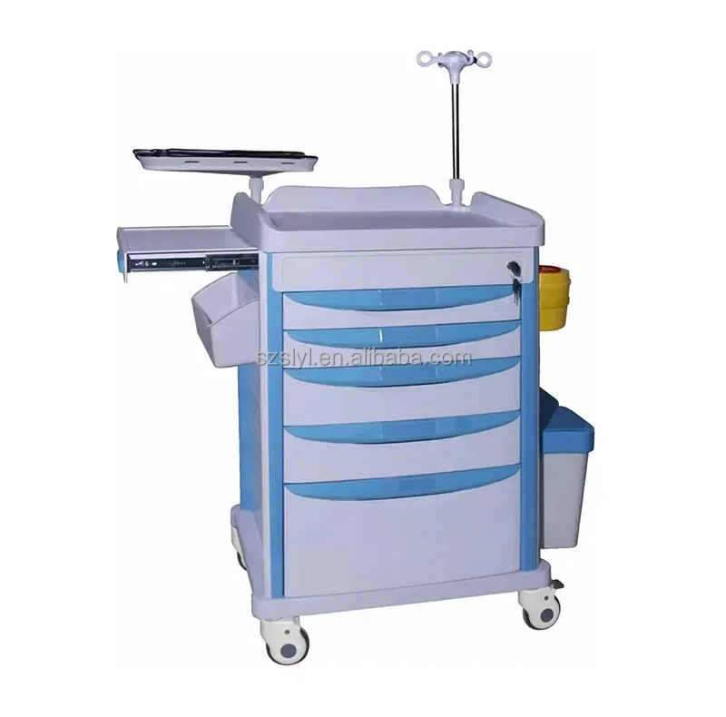 Hospital ABS Emergency Trolley Medical Emergency Cart for Care and Drug Transportation ABS Medicine Trolley