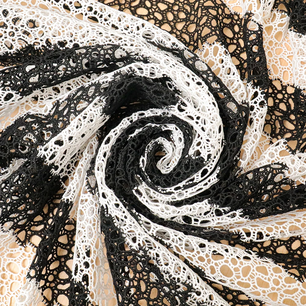 low price luxury african lace fabric white and black custom Embroidery Mesh Voile woven Water Soluble multicolor Lace Fabric