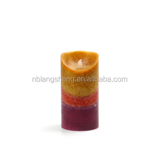 Three color LED candle with mottled surface melted top and 2AA battery