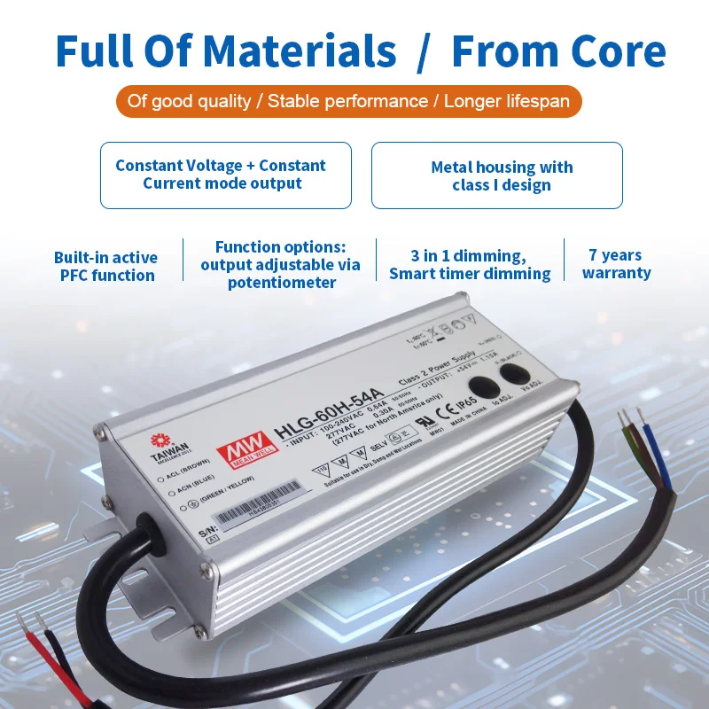 Mean Well HLG-60H-36 Led Driver Life 60W Led Driver 36V Ip67 Led Lighting Drivers Mean Well