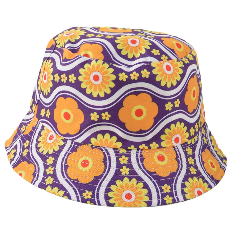 Hot Selling Wholesale Designed 3D Sunflower Printing Outdoor Foldable Fisherman Reversible Buckets Hat