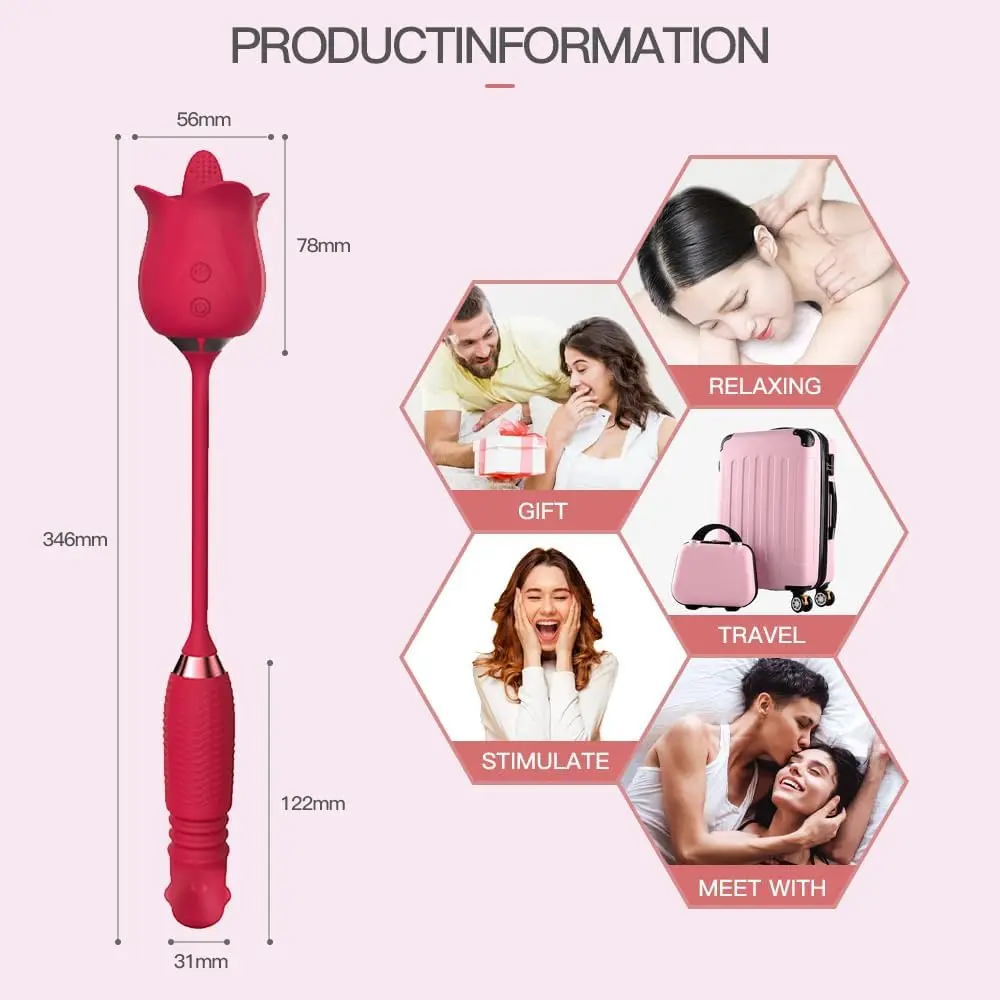 Rose Sex Toy for Womens Sex - 3in1 Upgrade Rose Sex Stimulator for Women- 10 Tongue Licking & 10 Telescopic & 10 Ball Rotation