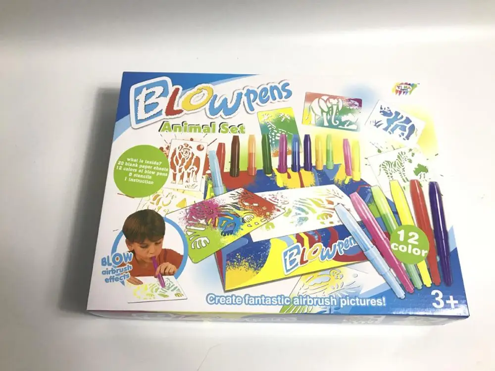 Promotional Christmas kids Magical Colorful Amazon Hot Sell non-toxic jumbo blow pen spray marker air brush pen for painting