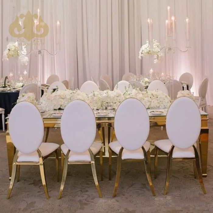 Factory Wholesale Gold Stainless Steel Hotel Banquet With White Pu Leather Wedding Chairs