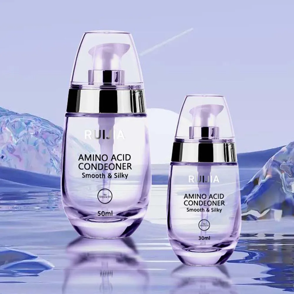 Free sample empty cosmetic 30ml 50ml clear skincare serum hair essential oil glass bottle with pump sprayer