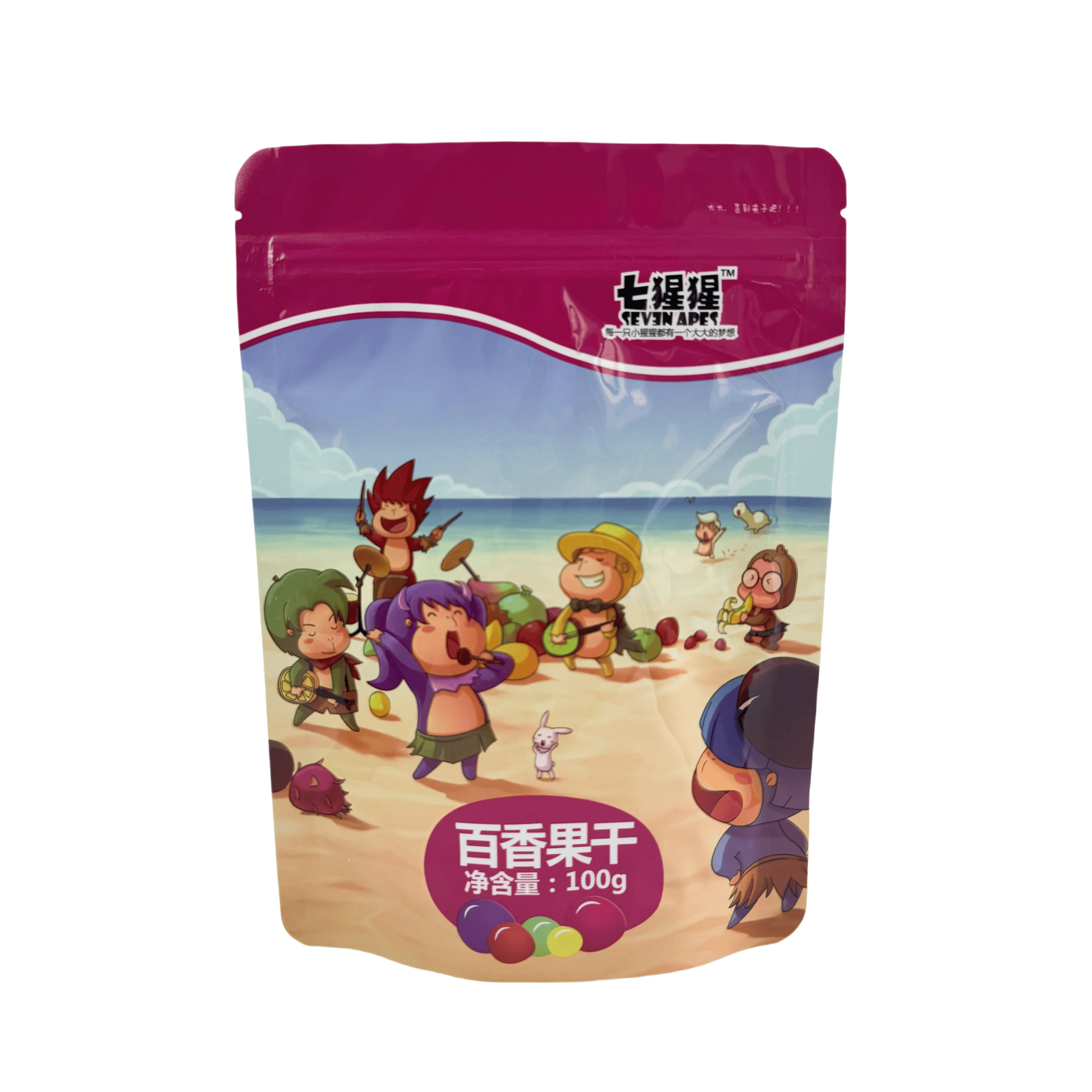 Digital Print Plastic Dried Fruit Package Dry Strawberries Lemon Banana Food Pouch Packing Snack Candy Packaging Bag