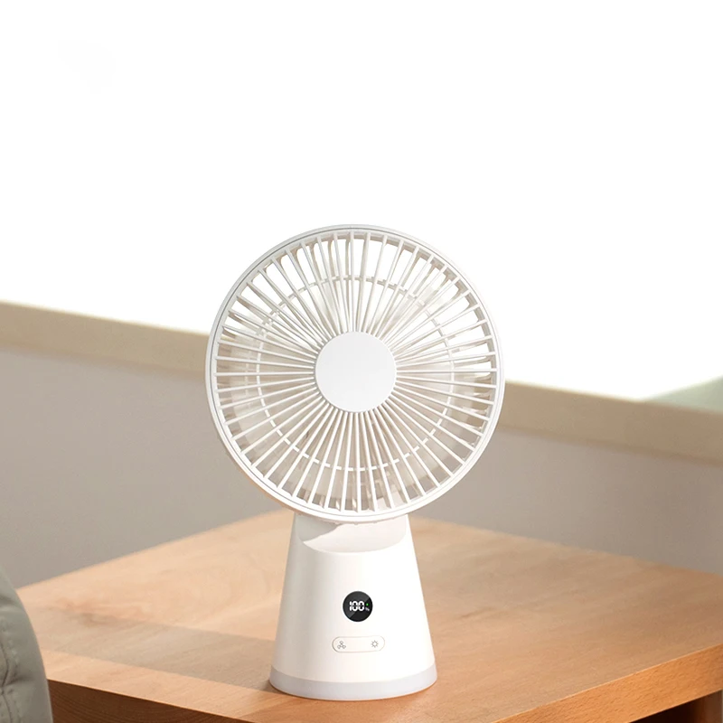 New Rechargeable Fan Angle Adjustable Led Power Display 5 Gears Wind Speeds Bottom Night Light Portable Fan
