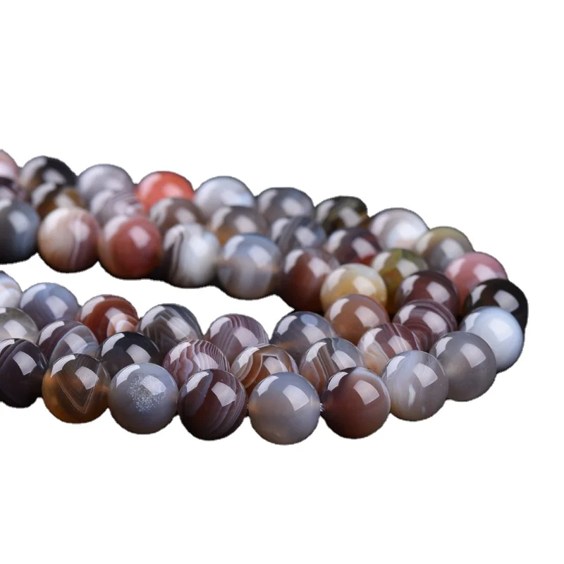 Botswana Stripe Agate Yiwu Gemstone Supplier Natural Stone Smooth Loose Round Botswana Agate Beads for Jewelry Making