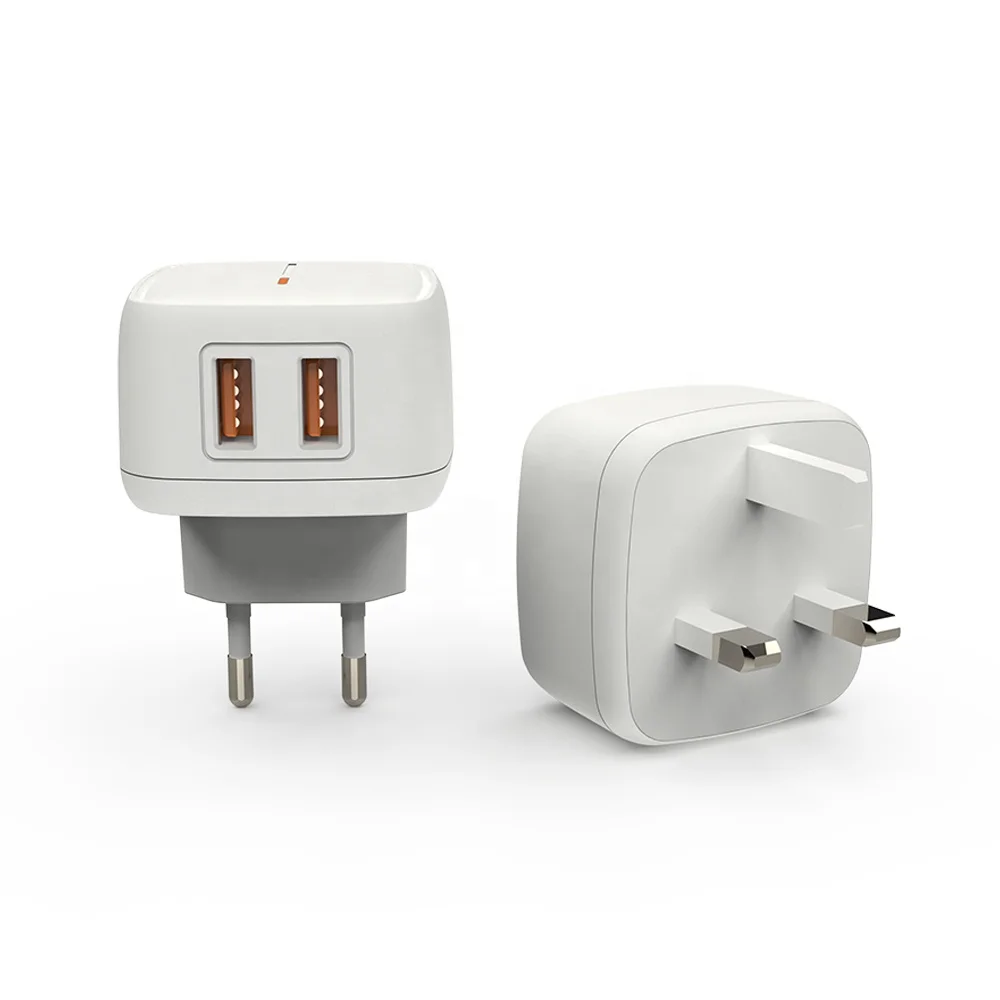 YC-249B 2021 Original 3 pin Plug US EU UK Travel USB Phone Charger Power Adapter Universal 12W 2 Port UK Charger For iphone