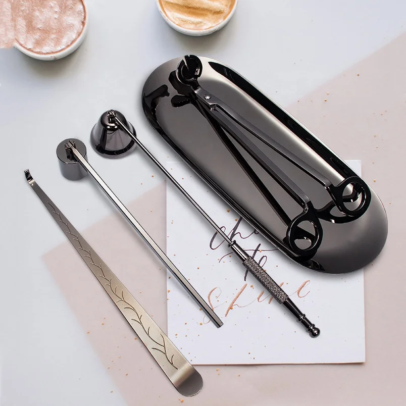5 in 1 Candle Wicks Trimmer Kit Candle Care Tool Accessory Set Stainless Steel Wicks Scissors Manual Snuffer Extinguisher
