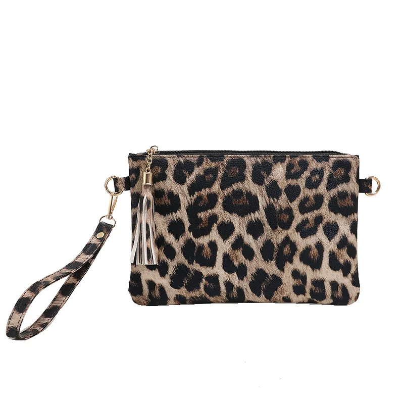 2022 New Cow And Leopard Print Women Envelope Handbag Animal Pattern Cosmetic Makeup Bags Wristlet Clutch Purse Wallet