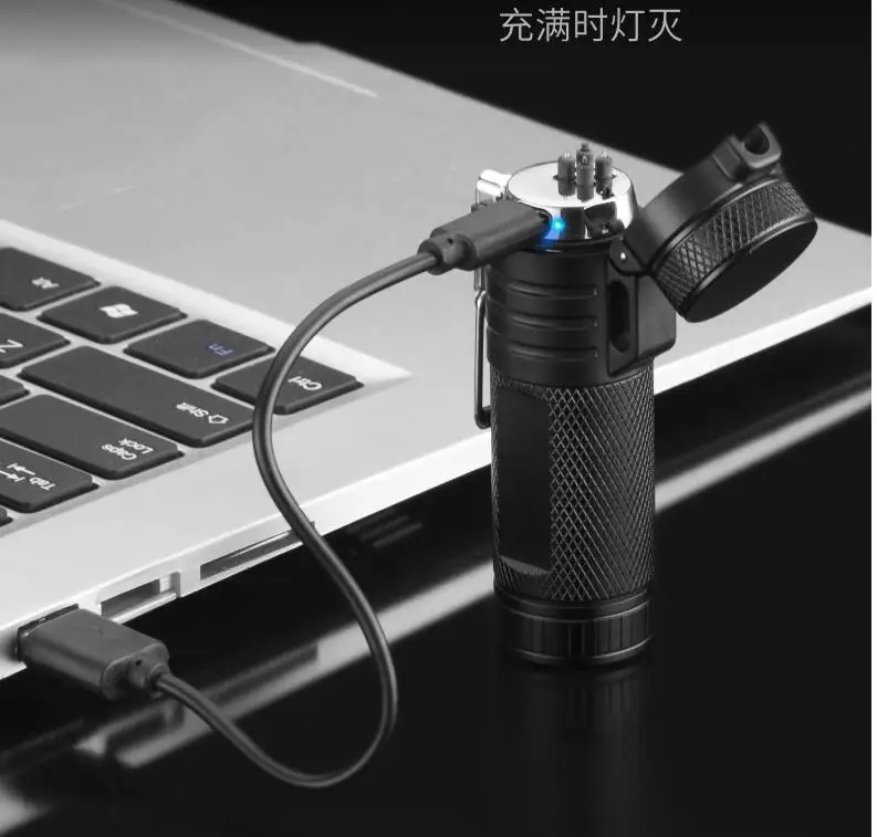 Electric USB Rechargeable Lighter Outdoor Camping Waterproof Windproof Self Glowing Smoking Lighter With Flashlight