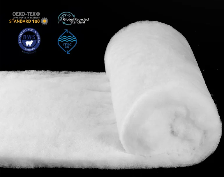 Oeko-Tex Dupont Sorona GRS Recycled Sustainable Washable Synthetic Insulation Polyester Cotton Batting Wadding Roll For Garment