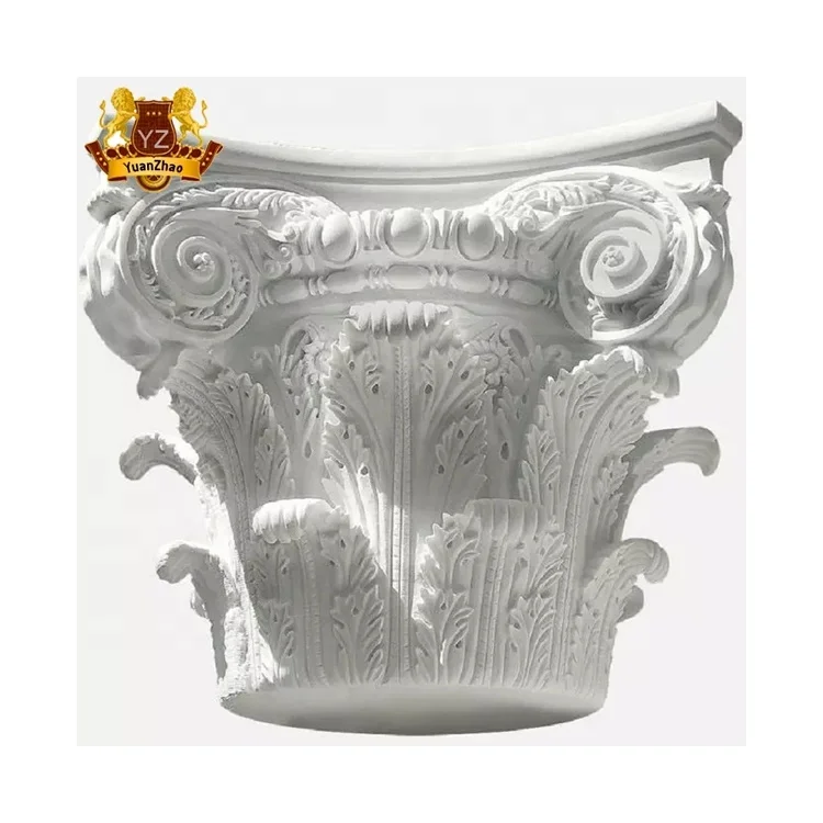 Home Decoration Building Roman Pillar Cap Capital Hand Carved Corinthian Carrara White Marble Stone Roman Column Capital