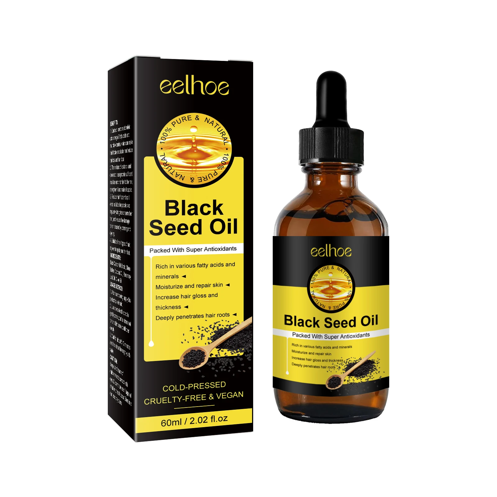EELHOE Repair Hair Straightening Oil Pure Organic Vegan Cold Pressed Black Seed Oil for Hair Growth Hair Nourish