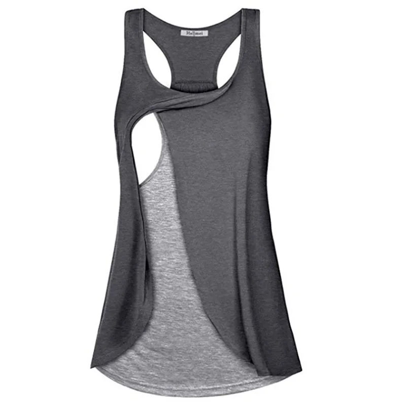 
Pregnant women breastfeeding sleeveless color contrast asymmetric double breastfeeding tank top casual irregular T-shirt 