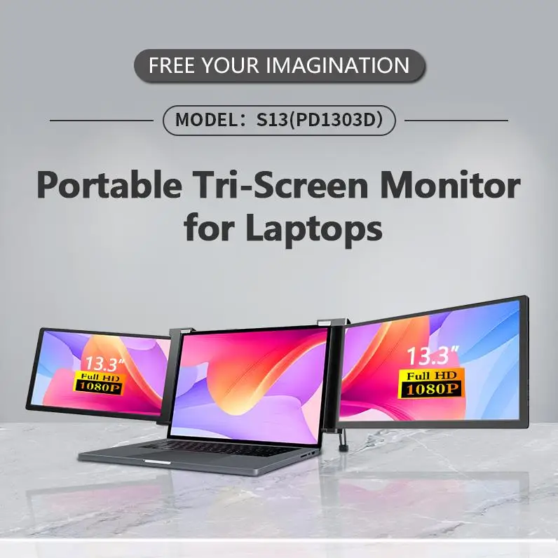 Full HD triple Monitor 13.3 inch Portable Monitor with  USB Type-C for Laptop