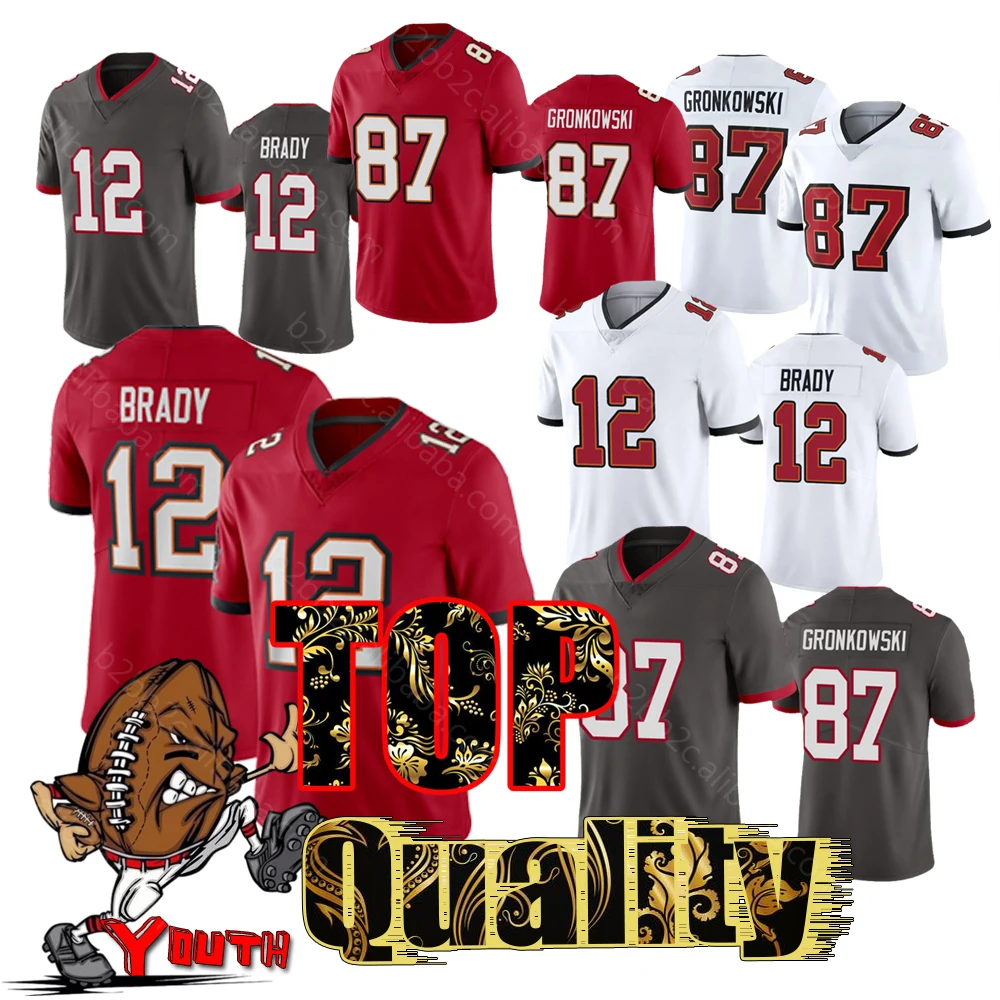 Youth 12 Tom Brady 87 Rob Gronkowski Kids American Football Jersey Stich S-5XL