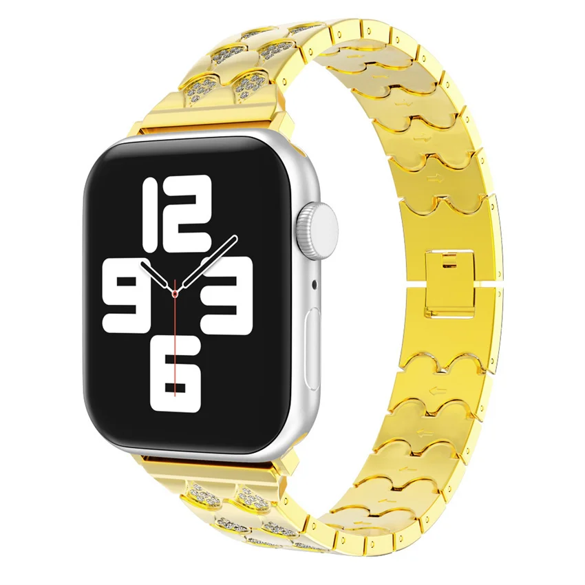 Luxury Fashion Charm Women Metal I Wrist Diamond Rose Gold Smart Bracelet Watch Band Strap For Apple Series