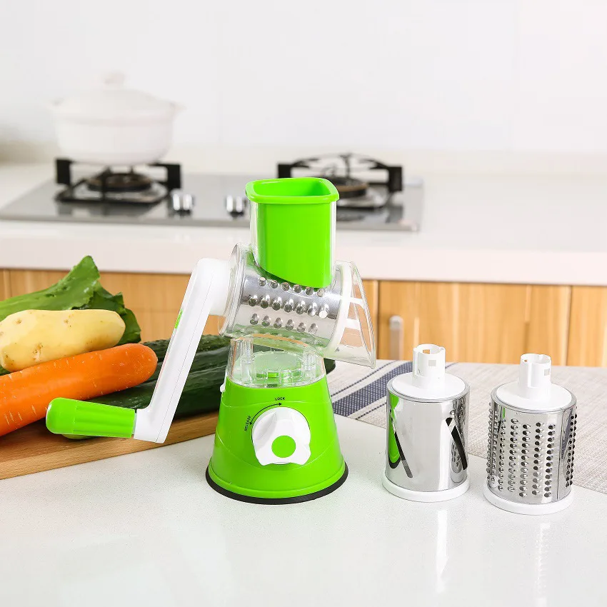 3-in1 Kitchen Spinning Rotating Countertop Vegetable Fruits Slicer Chopper with 3 Stainless Steel blades