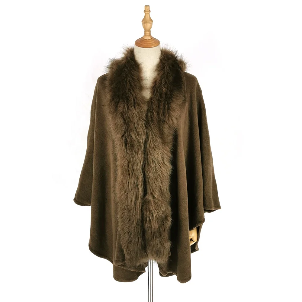 
Wholesale Cashmere Feeling Knitted Scarf Fur Lined Crochet Scarf Shawl Warm Cape Poncho Sweater 