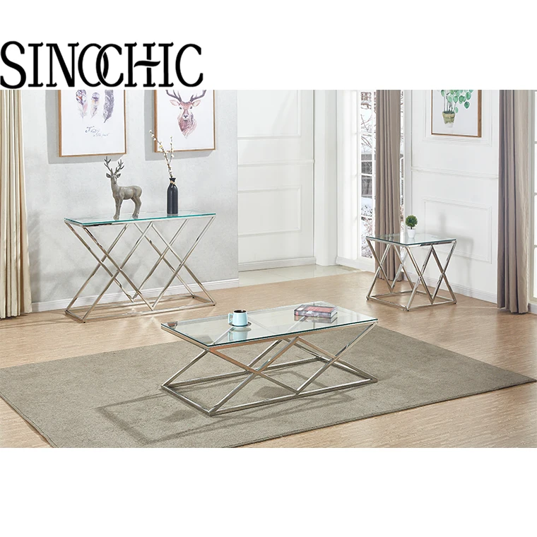 2021 newest modern simple style clear blue black brown glass marble top tea center coffee table